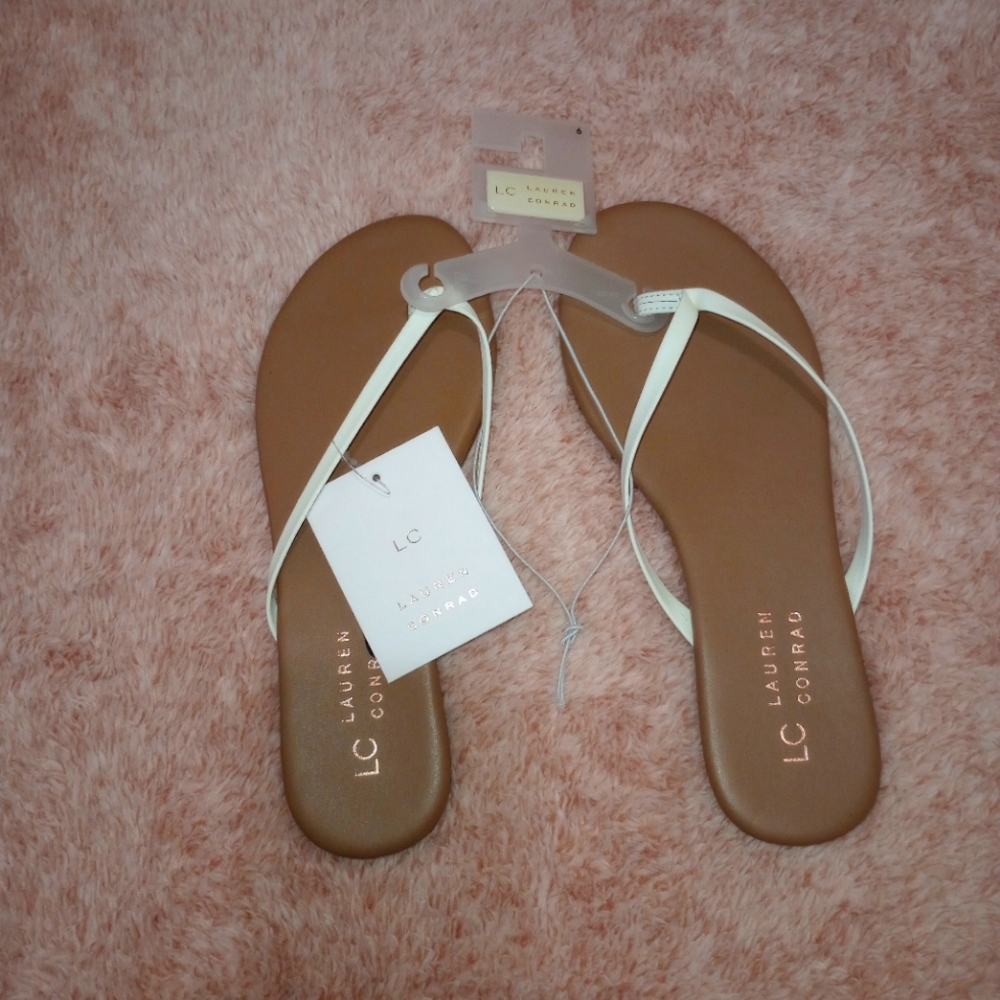 Lauren Conrad Brown and White Flip Flop Sandals, Size 6